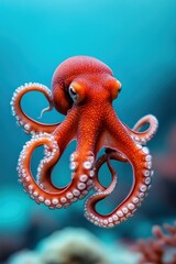 Obraz premium Vibrant octopus displaying its tentacles in colorful underwater scene