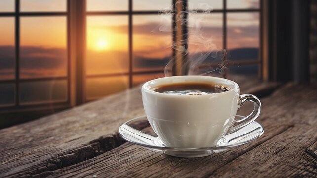 Morning Coffee and Sunrise Through the Window