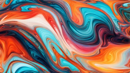 Fototapeta premium Immersive Abstract Fluid Art Featuring a Beautifully Chaotic Mix of Swirling Colors, Blending Fiery Reds, Cool Blues, and Bright Oranges into a Stunn (89)