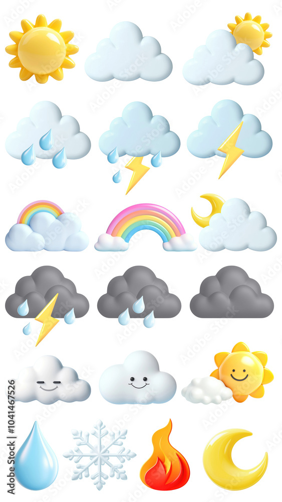 Canvas Prints png 3d weather element set, transparent background