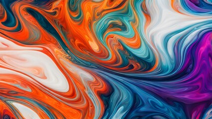 Obraz premium Immersive Abstract Fluid Art Featuring a Beautifully Chaotic Mix of Swirling Colors, Blending Fiery Reds, Cool Blues, and Bright Oranges into a Stunn (90)