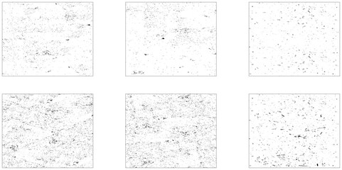 Set of dark panoramic background textures. Collection of wide textures with peeling paint, cracks, scratches, noise and grain. Faded rough surfaces of