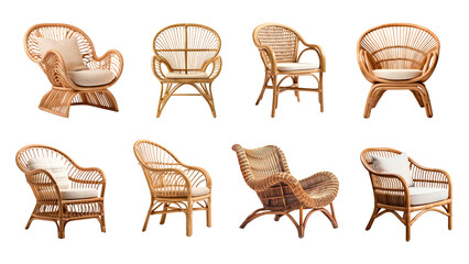 Rattan chair png element set, transparent background