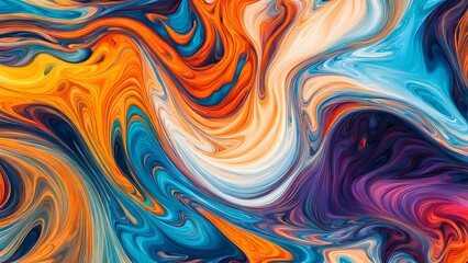 Fototapeta premium Immersive Abstract Fluid Art Featuring a Beautifully Chaotic Mix of Swirling Colors, Blending Fiery Reds, Cool Blues, and Bright Oranges into a Stunn (98)