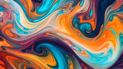 Fototapeta premium Immersive Abstract Fluid Art Featuring a Beautifully Chaotic Mix of Swirling Colors, Blending Fiery Reds, Cool Blues, and Bright Oranges into a Stunn (99)