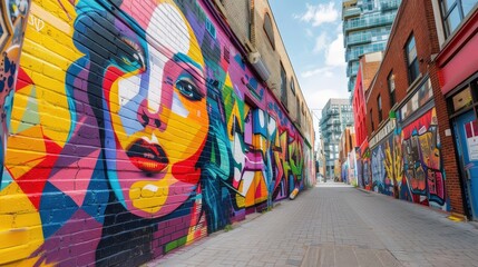 Fototapeta premium A Captivating Alley Filled With Stunning Graffiti Art and Bright Vivid Colors That Inspire Creativity