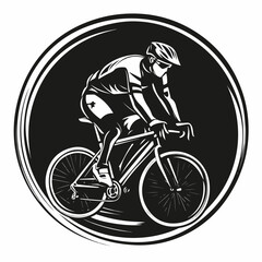 Fototapeta premium Black and white flat illustration of a guy on a bicycle. Bike ride. Cycling.