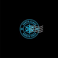 Post stamp Santa Claus from North Pole icon isolated on dark background