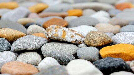 Smooth Stones, Close Up: A captivating close-up of smooth, colorful pebbles, showcasing their natural beauty and unique textures.