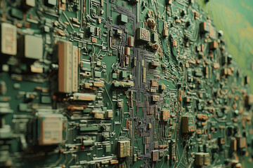 tiny computational images in a giant matrix and map technology infographic. The world connected through data and internet concept. 