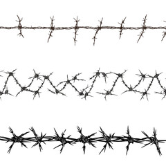 Set of a Barbed wire line, isolated on a transparent background.
