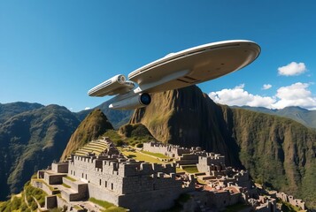 Enterprise over Machu Picchu The iconic starship hovers above th