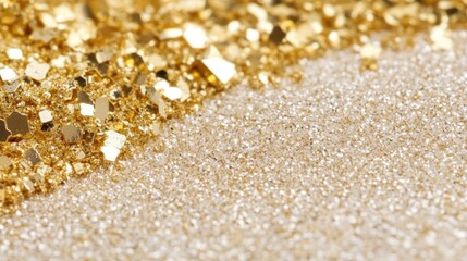 Golden Glitter: A close-up shot of shimmering, sparkling gold glitter, perfect for adding a touch of luxury and glamour to your design projects.  