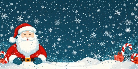 Santa Claus in a Snowy Winter Wonderland with Presents and Candy Canes