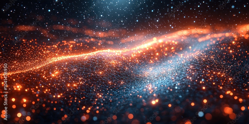Aufkleber abstract digital landscape with glowing points and network structure