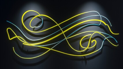 Neon Lines in Motion: Abstract Swirl of Yellow and Cyan