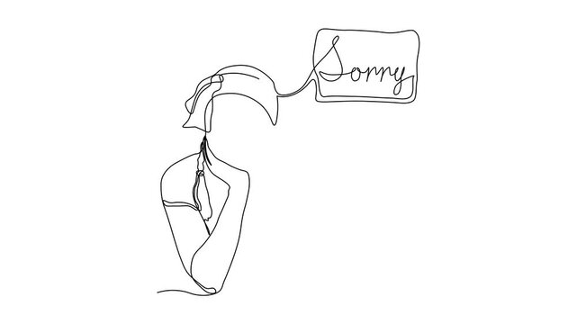 The word is sorry, to be guilty and to ask for forgiveness, apologies. And girl. Self drawing animation one continuous line draw, logo