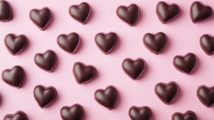 Valentine s Day backdrop featuring heart shaped chocolates set against a pink surface