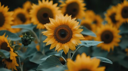 Fototapeta premium Close up composition of vibrant blooming sunflowers in full bloom