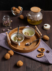 rose tea with nut cookies