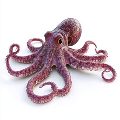 Fototapeta premium detailed 3D render of an octopus showcases its vibrant purple color and intricate tentacles, creating captivating visual on white background