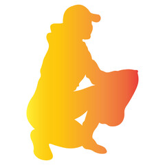 Volunteers Cleaning Trash Silhouette on White Background. Vector Illustration in Colorful Style