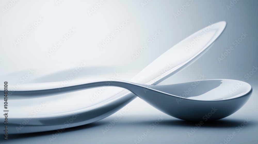 Aufkleber a smooth, abstract arrangement features a spoon resting near a cup, emphasizing their elegant shapes