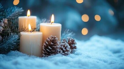 Candles for winter ambiance Festive celebration or chilly season theme with ample copy space