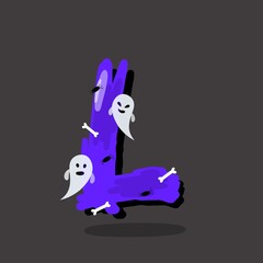 Cartoon Halloween font, evil type, funny scary typeface, spooky monster alphabet letters and numbers. Vector Halloween english abc characters font with Halloween holiday horror ghost, spider and  bone