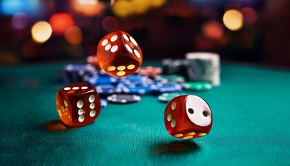 The moment before a dice rolling from a table comes to a stop