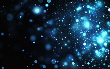 Obraz premium Abstract blue background with bokeh lights and connected lines.