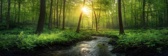 Sunlit Forest After Spring Rain: A Visual Ode to Nature's Rebirth and Continuous Renewal