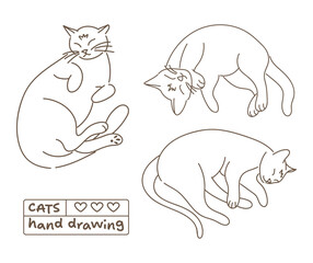 Set of illustrations of cute cats isolated on white background.