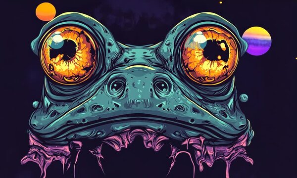 Psychedelic Frog with Glowing Eyes in a Cosmic Setting