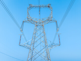 High voltage electricity tower and blue sky