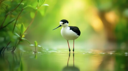 Naklejka premium Elegant Bird Strolling in Calm Waters