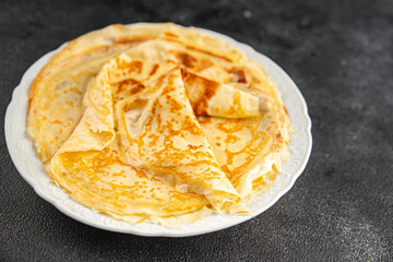 Crepe pancake sweet breakfast or dessert tasty food dish Fresh delicious gourmet food background on the table rustic food top view copy space top view