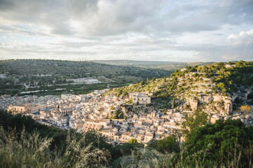 Fototapeta premium view of the town of Scicli in Sicily at sunset