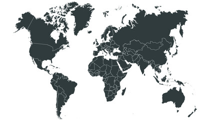 World map. Black modern vector map. Silhouette map.