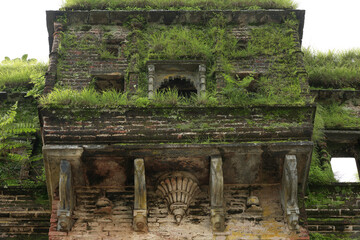 A beautifully decaying facade of an old building, where nature has taken over, covering the...
