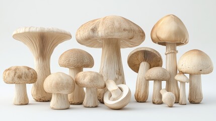 Freshly cut champignon mushrooms arranged in a collection