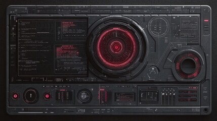 Futuristic Control Panel with Red Elements and Data Display