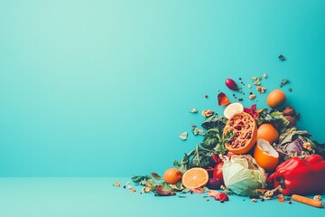 Obraz premium Colorful Food Waste Still Life on Blue Background