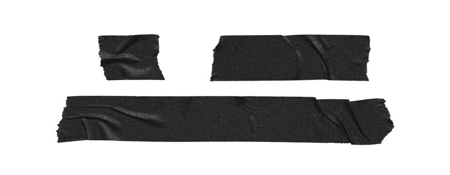 Set of duct tape lines, isolated black paper adhesive tape strips of different sizes on white background