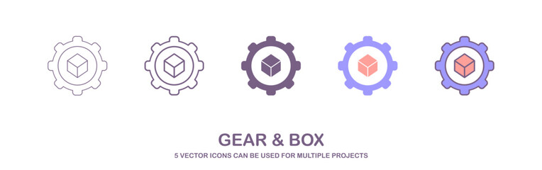 Gear icon template color editable. Gear symbol vector sign isolated on white background. Box icon. Product package cardboard shipping parcel box icon collection. Open and close outlined carton box.