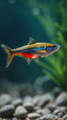 Fototapeta premium Colorful neon tetra fish swimming in the ocean
