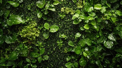 A green wall adorned with water droplets