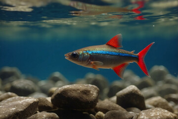 Naklejka premium neon tetra fish in clear water