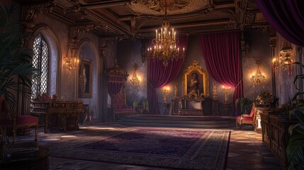 Elegant Grand Hall with Rich Decor and Vintage Touches