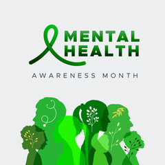 Mental Health Awareness Month. in May. Take care of your body, take care of your health and mind. Increase awareness of mental health. Control and protection. Prevention campaign